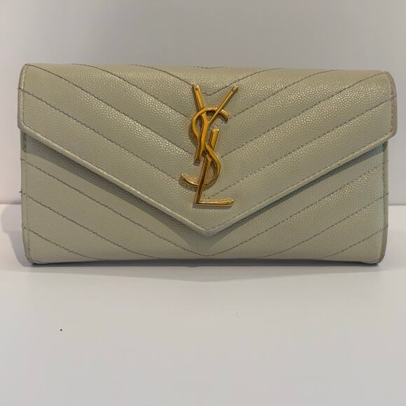Yves Saint Laurent YSL Cassandre Matelasse Beige Envelope Chain Wallet - Picture 1 of 13